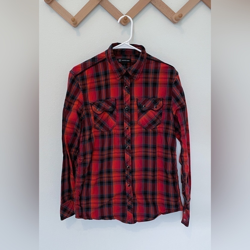 INC‎ | Men’s Red and Black Button Down Shirt